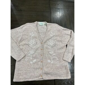 Colleens Collectables Embroider Cardigan Floral Granny Cottage Sweater XL